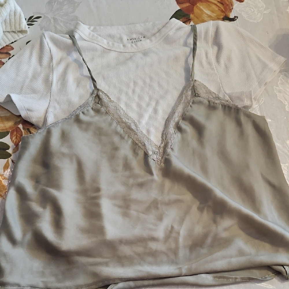 American Eagle Outfitters Ribbed Top with Lace Detail BUNDLE